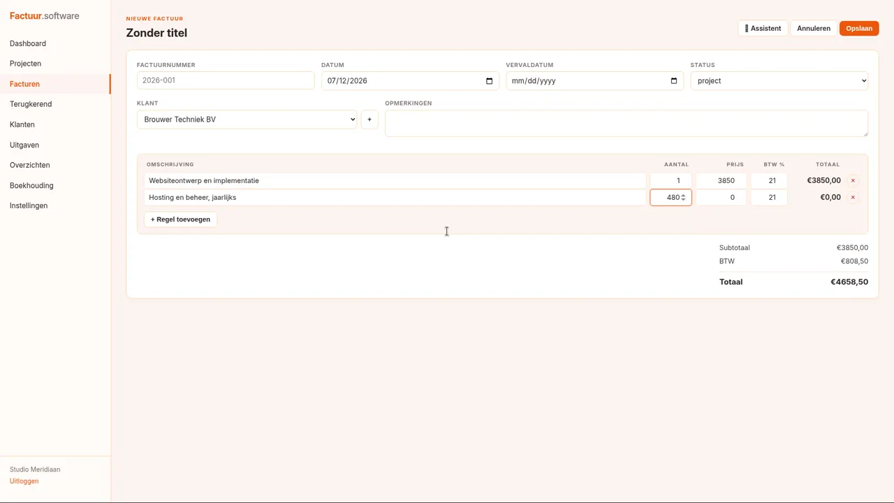 Invoice.software: create invoice with live PDF preview
